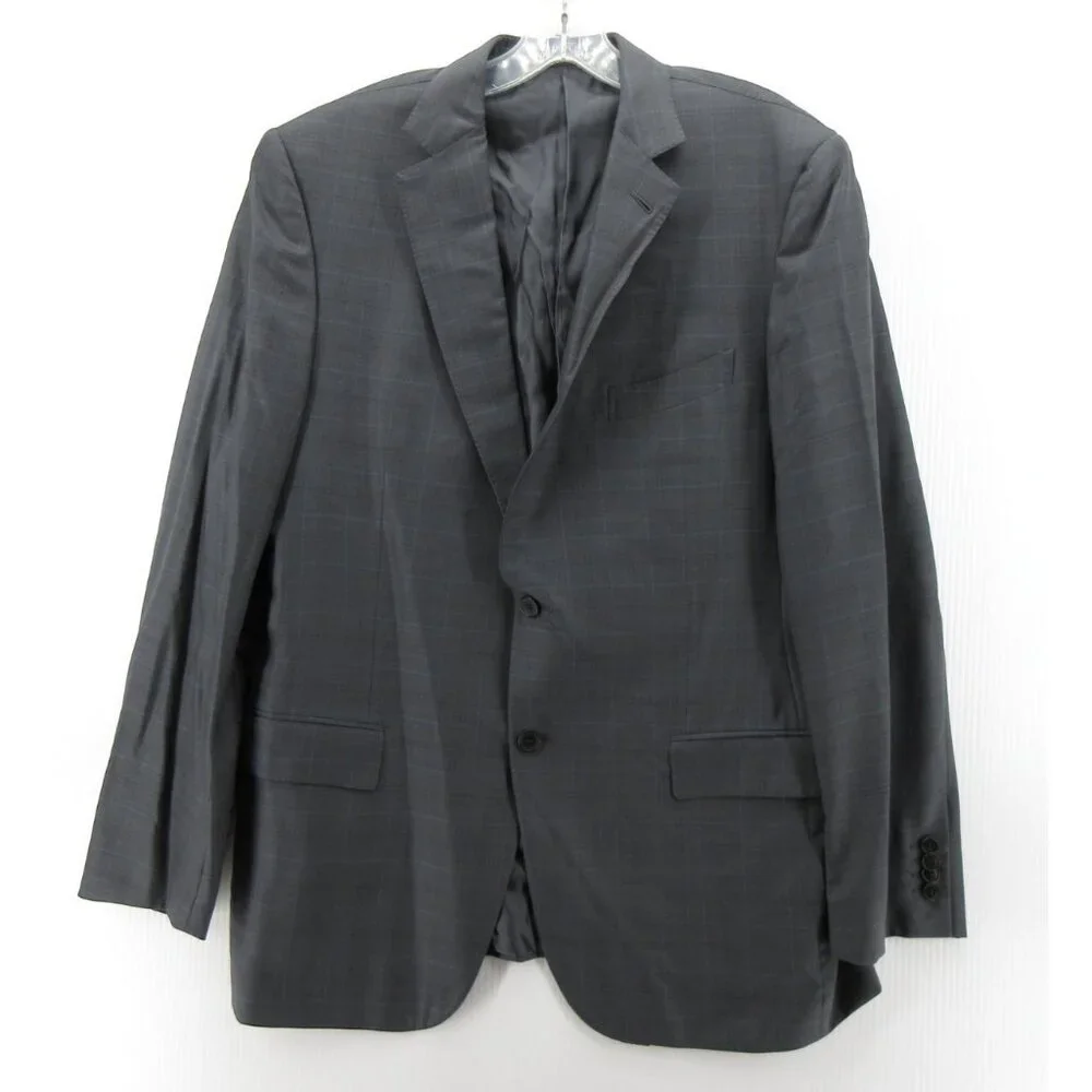 Ermenegildo Zegna Sport Coat 44 Charcoal Blazer Wool Windowpane Jacket*